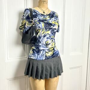 I.N.C. patterned short sleeve top with a cowl neck and ruched front detail